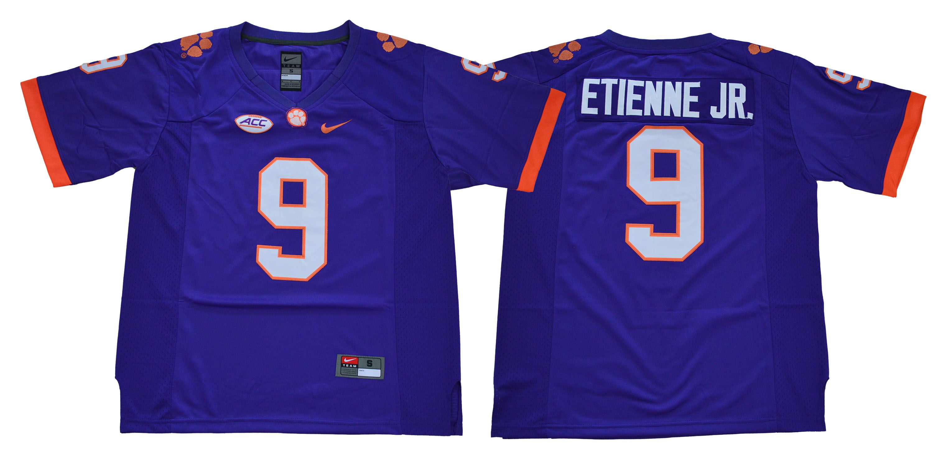 Men Clemson Tigers 9 Etienne jr purple NCAA Jerseys